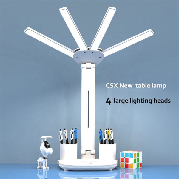 Wholesale 4 Heads Book Foldable Wireless Lampe De Led Cordless Battery Rechargeable Bedside Study Reading Clock Date Desk Lamp