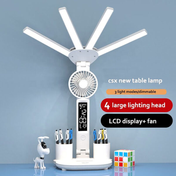 Wholesale 4 Heads Book Foldable Wireless Lampe De Led Cordless Battery Rechargeable Bedside Study Reading Clock Date Desk Lamp
