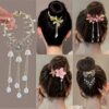 Wholesale Luxury Crystal Flower Tassel Claw Clip Hair Accessory Back of Head Ponytail Clips Rhinestone Pearl Fringe Hair Clips