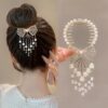 Wholesale Luxury Crystal Flower Tassel Claw Clip Hair Accessory Back of Head Ponytail Clips Rhinestone Pearl Fringe Hair Clips
