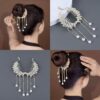 Wholesale Luxury Crystal Flower Tassel Claw Clip Hair Accessory Back of Head Ponytail Clips Rhinestone Pearl Fringe Hair Clips
