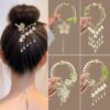 Wholesale Luxury Crystal Flower Tassel Claw Clip Hair Accessory Back of Head Ponytail Clips Rhinestone Pearl Fringe Hair Clips