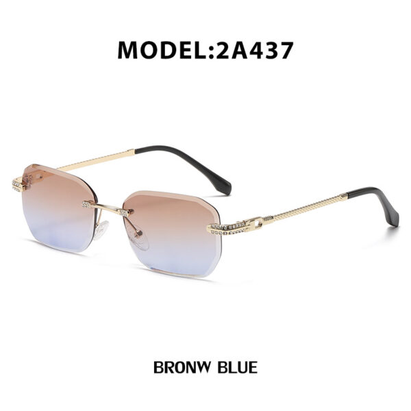 2022 Diamond Legs Cutting Small square Gradient Rimless Shades Sunglasses Women