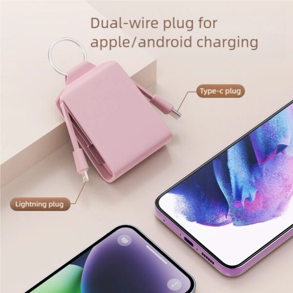 2025 Best Seller 2000mAh Portable Keychain Power Bank Built-in Cables Small Emergency Phone Charger Power Station Mini Powerbank