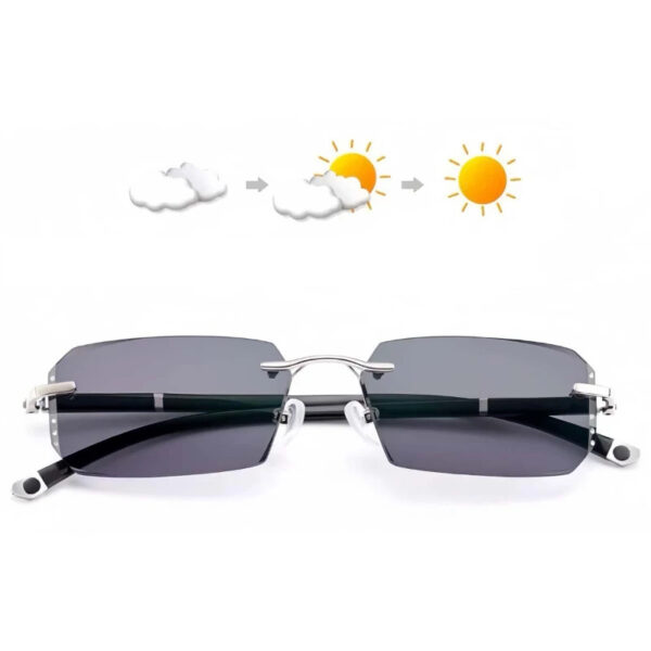 2025 Luxury Men Women Rimless Diamond Cutting Photochromic Reading Glasses Color Changing Presbyopia Eyeglasses