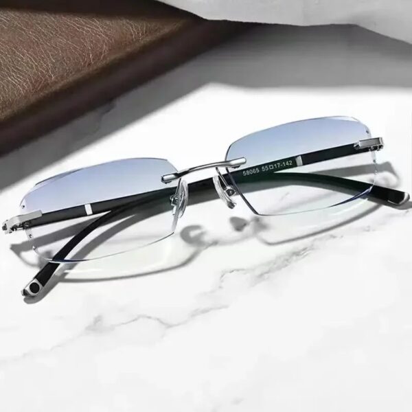 2025 Luxury Men Women Rimless Diamond Cutting Photochromic Reading Glasses Color Changing Presbyopia Eyeglasses