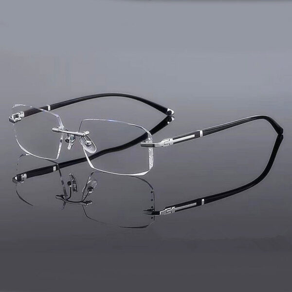 2025 Luxury Men Women Rimless Diamond Cutting Photochromic Reading Glasses Color Changing Presbyopia Eyeglasses