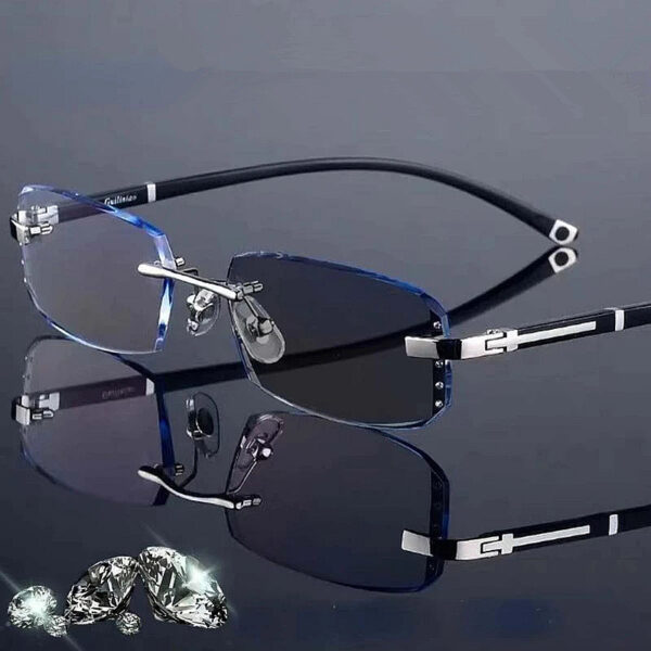 2025 Luxury Men Women Rimless Diamond Cutting Photochromic Reading Glasses Color Changing Presbyopia Eyeglasses