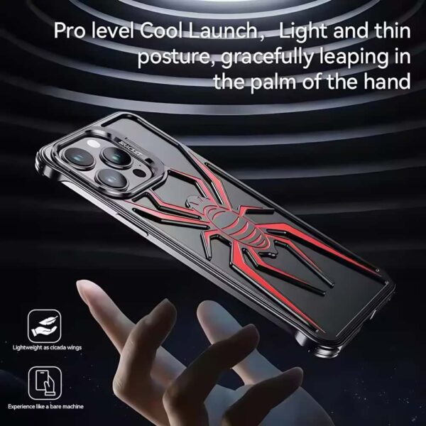 2025 New Product Armor Metal Phone Case for IPhone15 Pro Spider Element Lens Holder Borderless Hollow Cooling Unique Phone Cover