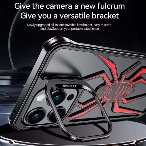 2025 New Product Armor Metal Phone Case for IPhone15 Pro Spider Element Lens Holder Borderless Hollow Cooling Unique Phone Cover