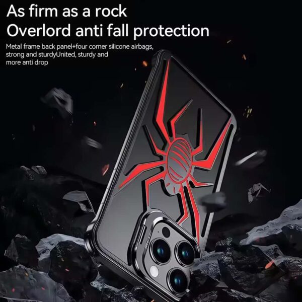 2025 New Product Armor Metal Phone Case for IPhone15 Pro Spider Element Lens Holder Borderless Hollow Cooling Unique Phone Cover