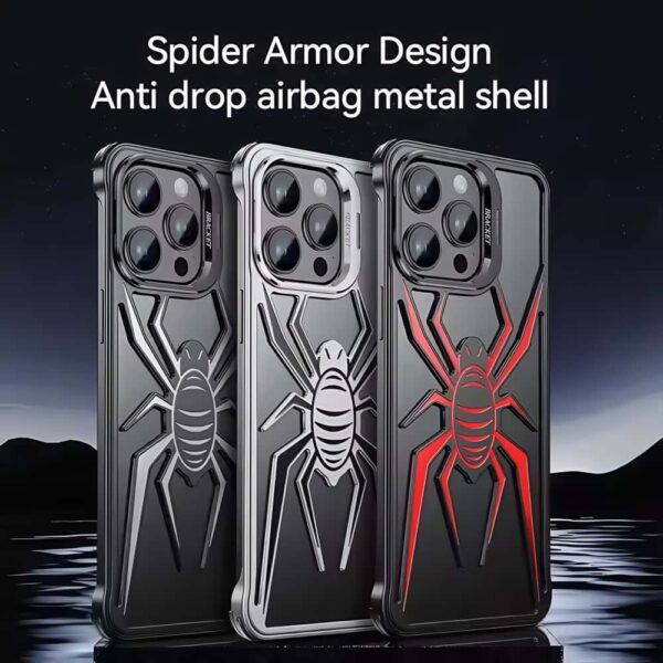 2025 New Product Armor Metal Phone Case for IPhone15 Pro Spider Element Lens Holder Borderless Hollow Cooling Unique Phone Cover