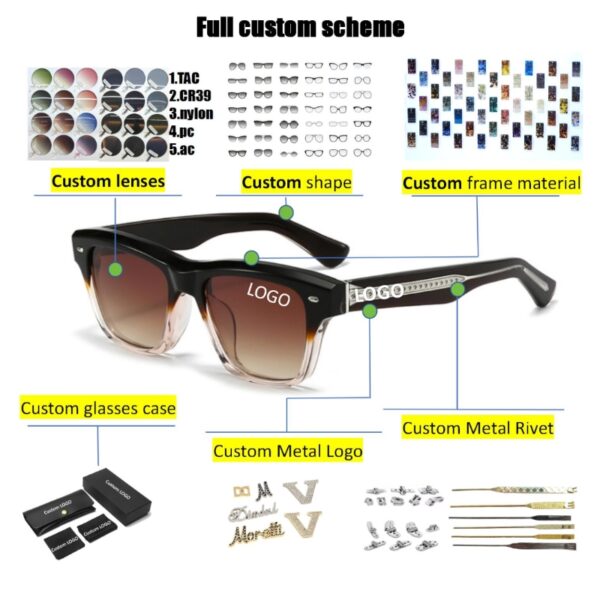 2025 Retro Vintage Sun Glasses Men Diamond Cut Rimless Wood Grain Temple Customizable DC Sunglasses Blue Black Gold Unisex