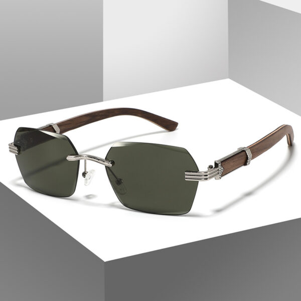 2025 Retro Vintage Sun Glasses Men Diamond Cut Rimless Wood Grain Temple Customizable DC Sunglasses Blue Black Gold Unisex