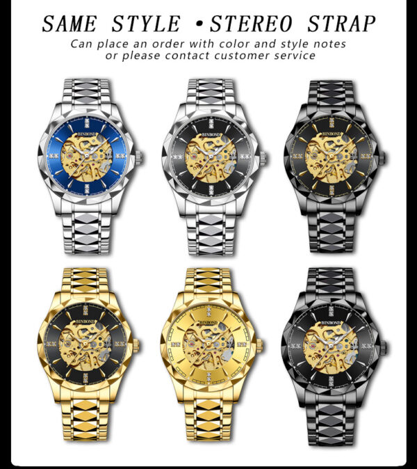 BINBOND Automatic Mechanical Men's Business Watch Hollow Waterproof Luminous Function Stainless Steel Band Wrist Watches