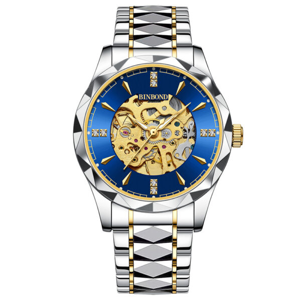 BINBOND Automatic Mechanical Men's Business Watch Hollow Waterproof Luminous Function Stainless Steel Band Wrist Watches