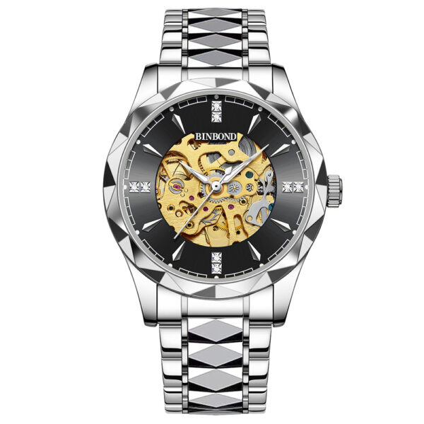 BINBOND Automatic Mechanical Men's Business Watch Hollow Waterproof Luminous Function Stainless Steel Band Wrist Watches