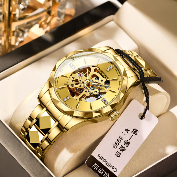 BINBOND Automatic Mechanical Men's Business Watch Hollow Waterproof Luminous Function Stainless Steel Band Wrist Watches
