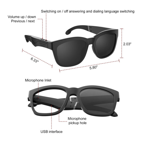 BT 5.0 2-in-1 Smart Sunglasses High-Tech Earphone for Call & Music Listening 5.0 Smart Glasses