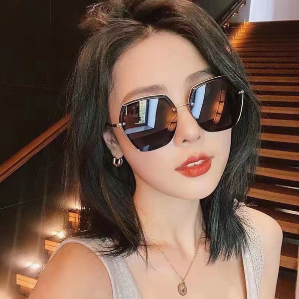 Customizable Oversized Fashion Sun Glasses for Women Brown Gold Metal UV400 Polarized Lenses Customizable Transparent Red Blue