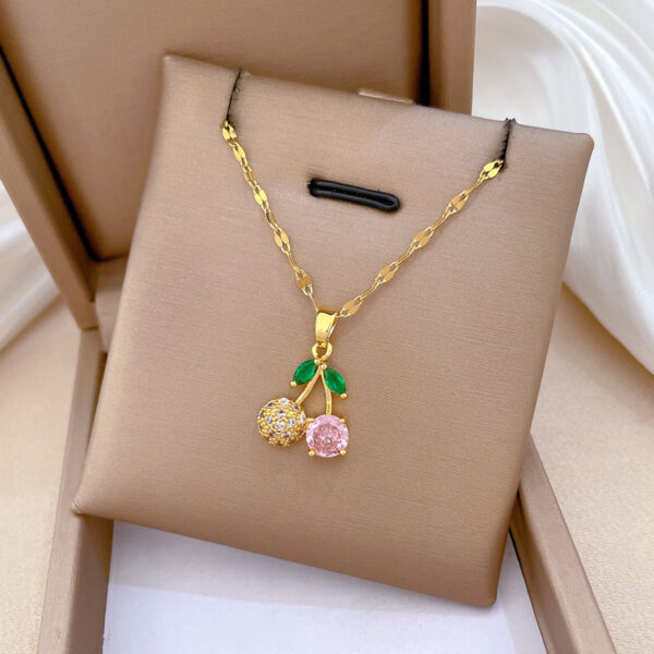 Customized Zircon Cherry Stainless Steel Link Chain Gold Plated Zircon Cz Cherry Necklace