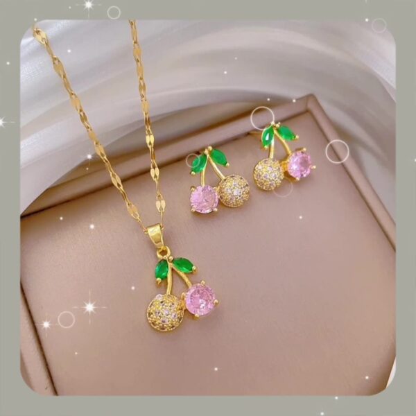 Customized Zircon Cherry Stainless Steel Link Chain Gold Plated Zircon Cz Cherry Necklace