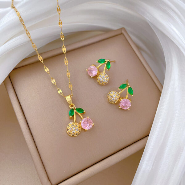 Customized Zircon Cherry Stainless Steel Link Chain Gold Plated Zircon Cz Cherry Necklace