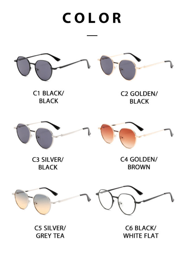 Designer Round Small Irregular Thick Frames Shades Sun Glasses Blue/Gold Metal Polar Lens Unisex Round Metal Frame Sun Glasses