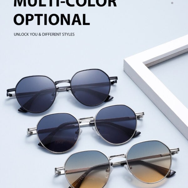 Designer Round Small Irregular Thick Frames Shades Sun Glasses Blue/Gold Metal Polar Lens Unisex Round Metal Frame Sun Glasses
