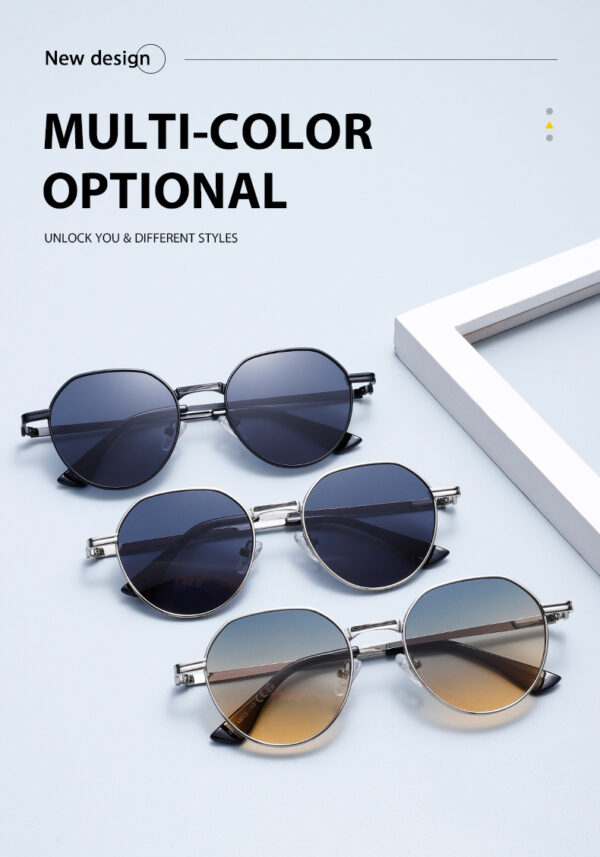 Designer Round Small Irregular Thick Frames Shades Sun Glasses Blue/Gold Metal Polar Lens Unisex Round Metal Frame Sun Glasses