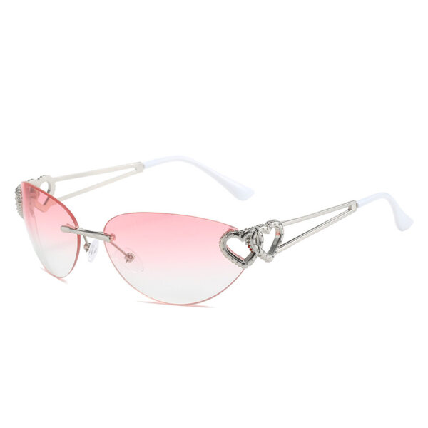 DL GLASSES 2024 Design Personality Double Heart Sun Glasses Frameless Metal Love Rimless Y2K One Piece Sunglasses