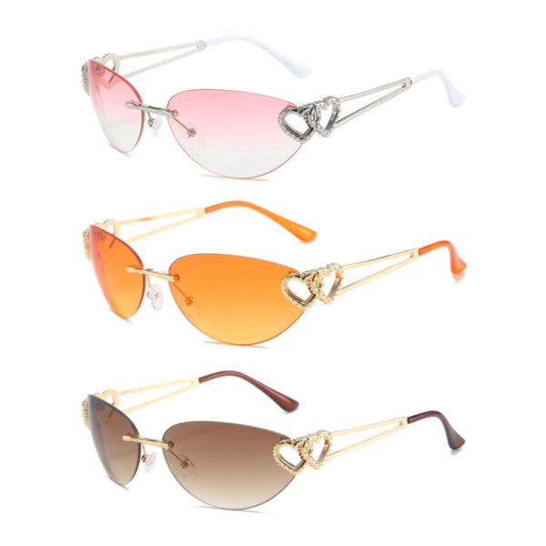 DL GLASSES 2024 Design Personality Double Heart Sun Glasses Frameless Metal Love Rimless Y2K One Piece Sunglasses