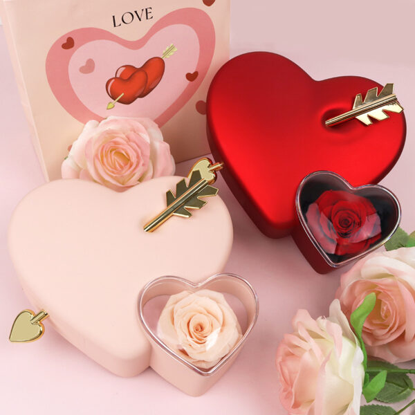 Elegant Heart-Shaped Acrylic Jewelry Box Wholesale Pink Roses Flower Box with Lids for Jewelry Packaging