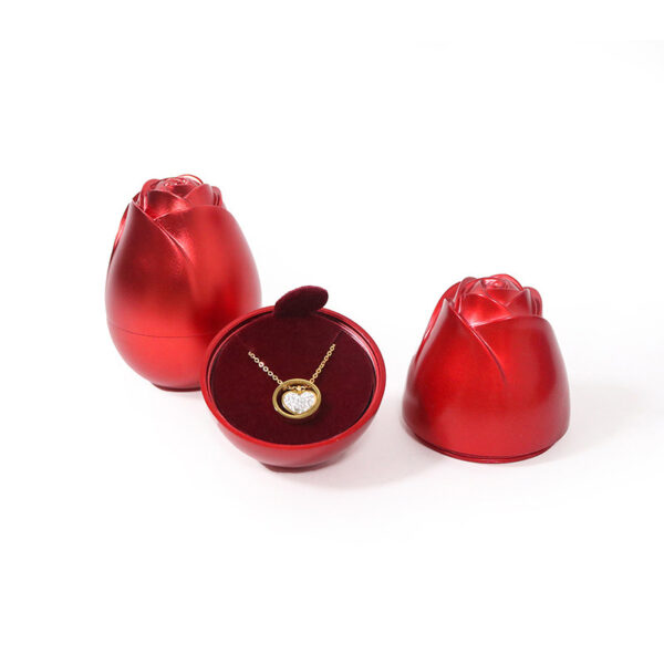 Ever Bright Metal Rose Jewelry Box Creative Lifting Double Ring Necklace Gift Box for Valentine's Day Wedding Rigid for Candles