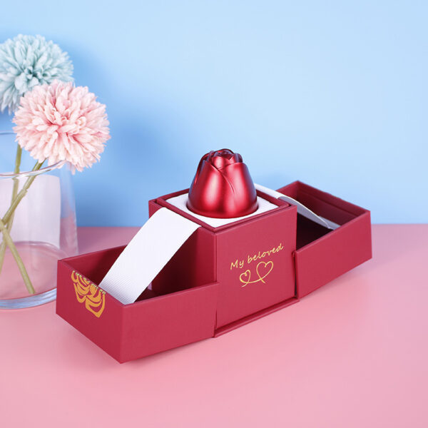 Ever Bright Metal Rose Jewelry Box Creative Lifting Double Ring Necklace Gift Box for Valentine's Day Wedding Rigid for Candles