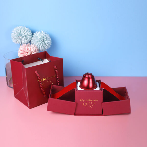 Ever Bright Metal Rose Jewelry Box Creative Lifting Double Ring Necklace Gift Box for Valentine's Day Wedding Rigid for Candles