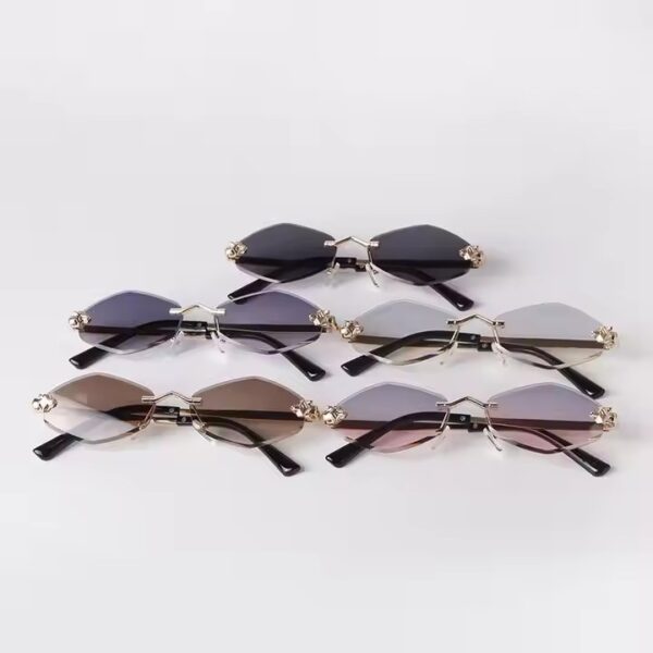 Fashion Cutting Lens Small Diamond Sunglasses Women 2024 New Luxury Brand Rmless Brown Rhombus Sun Glasses Vintage Metal Shades