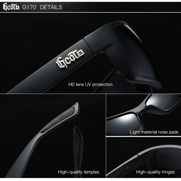 GCOTX 2025 High Quality End UV400 plastic Sports Sunglasses Men's Black Square Sunglasses with Branded Fashion for Motorcycles
