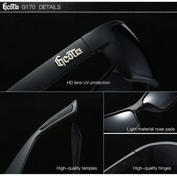 GCOTX 2025 High Quality End UV400 plastic Sports Sunglasses Men's Black Square Sunglasses with Branded Fashion for Motorcycles