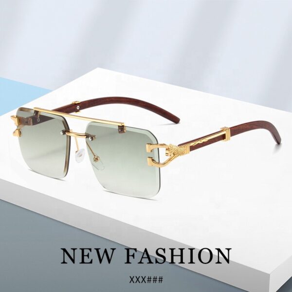 Hot Selling Custom Luxury Designer Men Women Diamond Cutting Frameless square Gradient Sunglasses with Wood Grain Legs