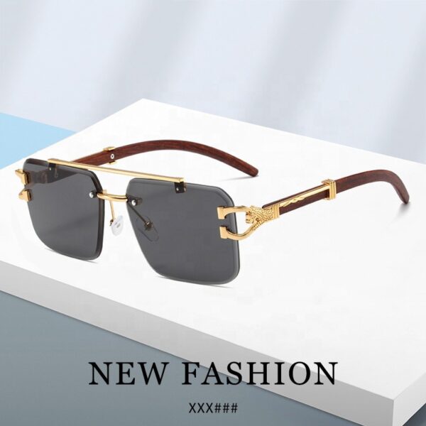 Hot Selling Custom Luxury Designer Men Women Diamond Cutting Frameless square Gradient Sunglasses with Wood Grain Legs
