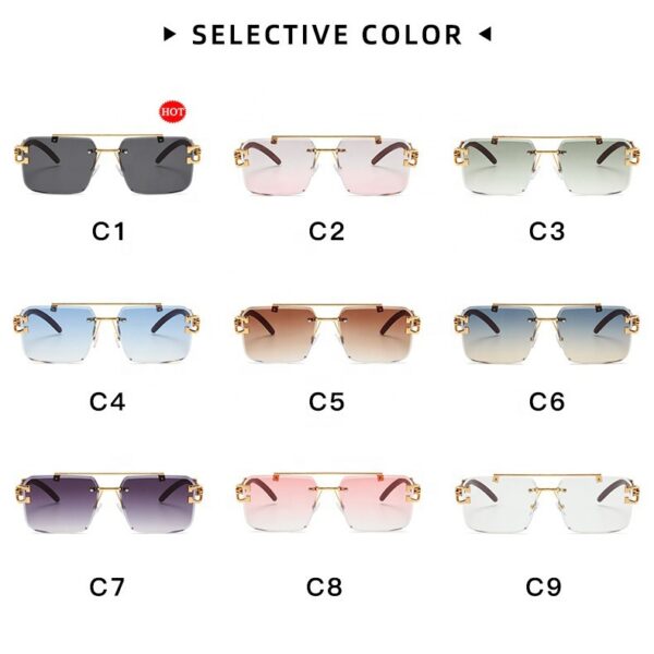 Hot Selling Custom Luxury Designer Men Women Diamond Cutting Frameless square Gradient Sunglasses with Wood Grain Legs