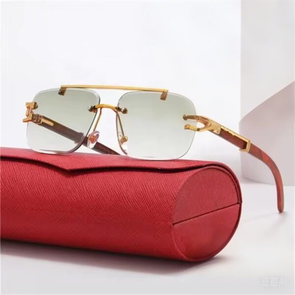 Hot Selling Custom Luxury Designer Men Women Diamond Cutting Frameless square Gradient Sunglasses with Wood Grain Legs
