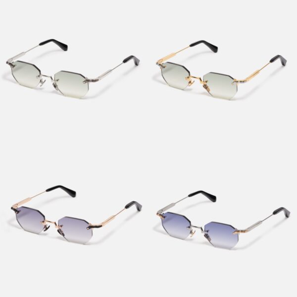 Lmamba Brand Designer Fashion Frameless Square Gradient Shades Nylon Lens Metal Custom Logo Rimless Sunglasses for Men Women