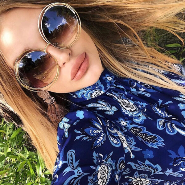 Luxury Metal Round Frame Dark Shades Sunglasses Beach Sunglasses for Women Ladies Female
