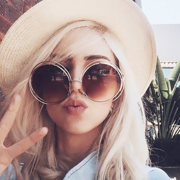Luxury Metal Round Frame Dark Shades Sunglasses Beach Sunglasses for Women Ladies Female