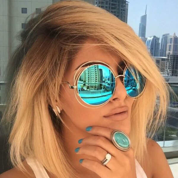 Luxury Metal Round Frame Dark Shades Sunglasses Beach Sunglasses for Women Ladies Female