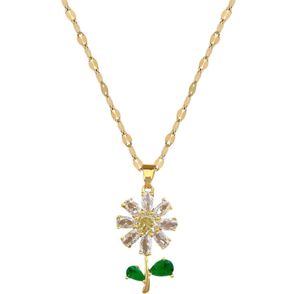 Luxury Stainless Steel Chain Crystal Flower Pendant Necklace Earrings Daisy Flower Necklace for Women Girl Jewelry Set
