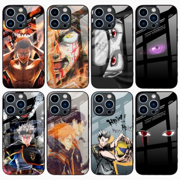 New Cartoon Anime Tempered Glass Mobile Phone Case for iPhone 16 15 14 13 12 11 Pro Max XS XR Anti Scratch Protect Cover
