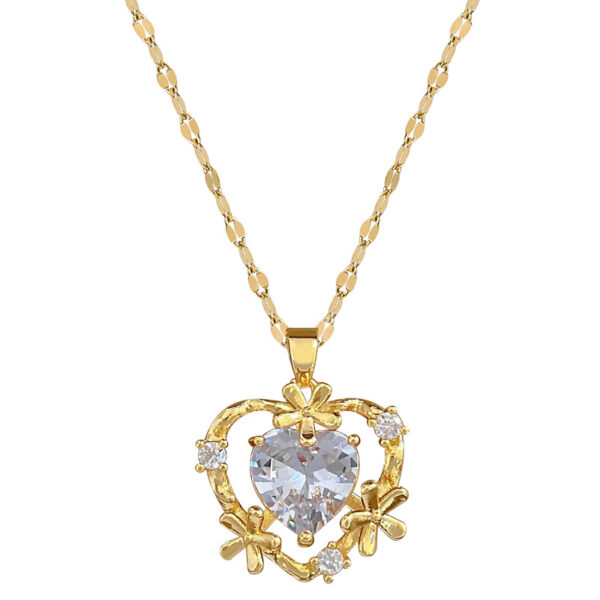 New Cheap Stainless Steel Love Flower Diamond Jewelry Necklace Titanium Chain Pour Femme